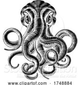 Vector Illustration of Octopus or Cthulhu Squid Monster Vintage Woodcut by AtStockIllustration
