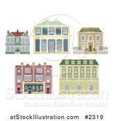 Vector Illustration of Old Fashioned Homes and Buildings by AtStockIllustration