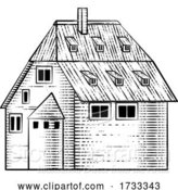 Vector Illustration of Old Medieval House Inn Building Vintage Woodcut by AtStockIllustration