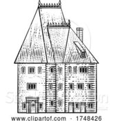 Vector Illustration of Old Medieval House Inn Building Vintage Woodcut by AtStockIllustration