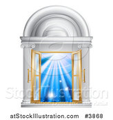 Vector Illustration of Open French Doors in a Marble Doorway with Blue Light by AtStockIllustration
