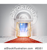 Vector Illustration of OPPORTUNITY over Open Doors with Light and a Red Carpet by AtStockIllustration