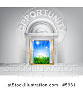 Vector Illustration of Opportunity over Open Doors with Sunshine and Grass by AtStockIllustration