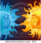 Vector Illustration of Opposites Attract, Faces in the Sun and Moon Staring at Eachother by AtStockIllustration