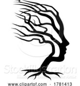 Vector Illustration of Optical Illusion Lady Face Tree Silhouette by AtStockIllustration