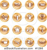 Vector Illustration of Orange Icons of Food and Kitchen Items on a White Background by AtStockIllustration