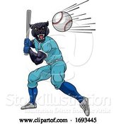 Vector Illustration of Panther Baseball Player Mascot Swinging Bat by AtStockIllustration
