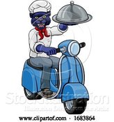 Vector Illustration of Panther Chef Scooter Delivery Mascot by AtStockIllustration