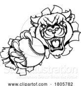 Vector Illustration of Panther Cougar Jaguar Cat Baseball Softball Mascot by AtStockIllustration