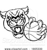 Vector Illustration of Panther Cougar Jaguar Cat Basketball Ball Mascot by AtStockIllustration