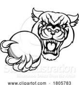 Vector Illustration of Panther Cougar Jaguar Cat Cricket Ball Mascot by AtStockIllustration