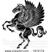 Vector Illustration of Pegasus Horse Crest Rampant Heraldic Coat of Arms by AtStockIllustration