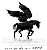 Vector Illustration of Pegasus Silhouette Mythological Winged Horse, on a White Background by AtStockIllustration