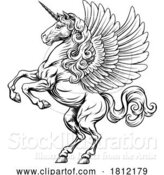 Vector Illustration of Pegasus Unicorn Horse Crest Heraldic Coat of Arms by AtStockIllustration