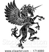 Vector Illustration of Pegasus Unicorn Rearing Rampant Crest Wings Horse by AtStockIllustration