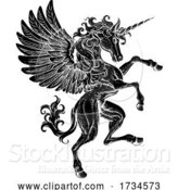 Vector Illustration of Pegasus Unicorn Rearing Rampant Crest Wings Horse by AtStockIllustration