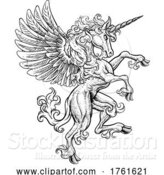 Vector Illustration of Pegasus Unicorn Rearing Rampant Crest Wings Horse by AtStockIllustration