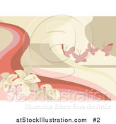 Vector Illustration of Pink Butterflies with Flowers Background by AtStockIllustration