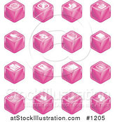 Vector Illustration of Pink Cube Icons: Arrows, Joystick, Button, Printer, Information, Compose, Reminder, Calculator and Cubes by AtStockIllustration