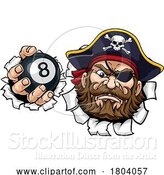 Vector Illustration of Pirate Angry Pool 8 Ball Billiards Mascot by AtStockIllustration