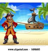 Vector Illustration of Pirate Captain Beach Ship Background by AtStockIllustration