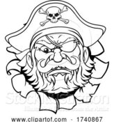 Vector Illustration of Pirate Captain Mascot Tearing Background by AtStockIllustration