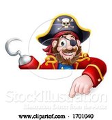 Vector Illustration of Pirate Captain Pointing Sign Background by AtStockIllustration