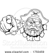 Vector Illustration of Pirate Captain Pointing Tearing Background by AtStockIllustration