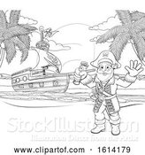 Vector Illustration of Pirate on Beach Coloring Page by AtStockIllustration