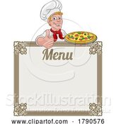 Vector Illustration of Pizza Chef Cook Guy Menu Sign Background by AtStockIllustration