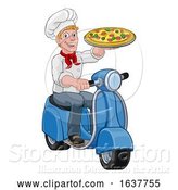 Vector Illustration of Pizza Delivery Chef Scooter Moped Guy by AtStockIllustration