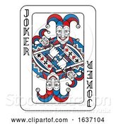 Vector Illustration of Playing Card Joker Red Blue and Black by AtStockIllustration