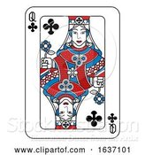 Vector Illustration of Playing Card Queen of Clubs Red Blue and Black by AtStockIllustration