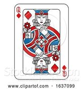 Vector Illustration of Playing Card Queen of Diamonds Red Blue and Black by AtStockIllustration