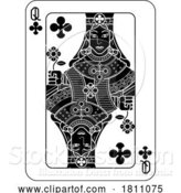 Vector Illustration of Playing Cards Deck Pack Queen of Clubs Card Design by AtStockIllustration
