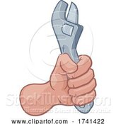 Vector Illustration of Plumber Mechanic Hand Fist Holding Spanner Wrench by AtStockIllustration