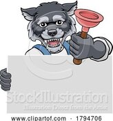 Vector Illustration of Plumber Wolf Plunger Plumbing Mascot by AtStockIllustration