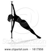 Vector Illustration of Pole Dancing Lady Silhouette, on a White Background by AtStockIllustration