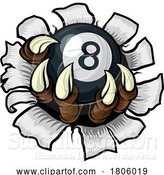 Vector Illustration of Pool Black Eight Ball Claw Monster Hand by AtStockIllustration
