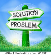 Vector Illustration of Problem and Solution Arrow Directional Signs over Sunrise by AtStockIllustration