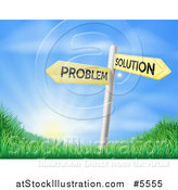 Vector Illustration of Problem and Solution Directional Signs over Sunrise by AtStockIllustration