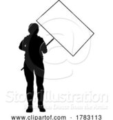 Vector Illustration of Protest Rally March Picket Sign Silhouette Person by AtStockIllustration