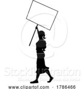 Vector Illustration of Protest Rally March Picket Sign Silhouette Person by AtStockIllustration