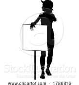 Vector Illustration of Protest Rally March Picket Sign Silhouette Person by AtStockIllustration