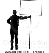 Vector Illustration of Protest Rally March Picket Sign Silhouette Person by AtStockIllustration