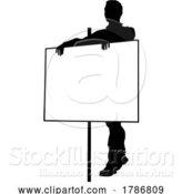 Vector Illustration of Protest Rally March Picket Sign Silhouette Person by AtStockIllustration