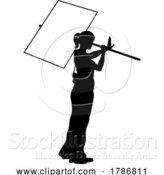 Vector Illustration of Protest Rally March Picket Sign Silhouette Person by AtStockIllustration