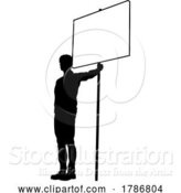 Vector Illustration of Protest Rally March Picket Sign Silhouette Person by AtStockIllustration