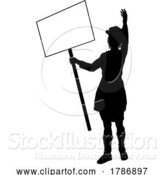 Vector Illustration of Protest Rally March Picket Sign Silhouette Person by AtStockIllustration