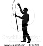 Vector Illustration of Protest Rally March Picket Sign Silhouette Person by AtStockIllustration